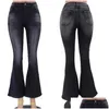 Jeans pour femmes Flare Femmes Denim Pantalons Bleu Died Skinny Bell Bottom Maman Dames Stretch Low Rise Pantalon 2023 Drop Livraison Vêtements Clot Dhtzy