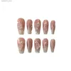 Накладные ногти 10 шт. Пресс для ногтей ручной работы 3D дизайн с розами Накладные ногти Корейский сладкий розовый накладные ногти Полное покрытие Носимый дизайн Q240122