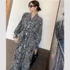 Vestidos casuais elegante impresso chiffon vestido para mulheres fina cintura real leopardo design camisa de comprimento médio primavera e verão