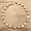 Brochettes Collier ras du cou en perles baroques, couleurs mélangées, forme plate ronde en forme de larme, perles d'eau douce naturelles, perles rouges dorées de 3 mm