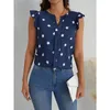 Women's T Shirts Fashion Women Summer Star Print T-shirts Patchwork Design Ruffles Decor V-Neck ärmlösa Loose Pullovers Top