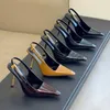 Nytt patent läder spänne slingback pumpar skor stilett klackar sandaler11.5 cm kvinnors lyxdesigner klänning kvadrat spetsiga tå kvällskor storlek 35-42