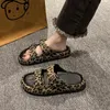 Chinelos verão feminino leopardo impressão plataforma casual confortável sola grossa interior casa feminina praia