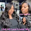 13x6 HD Lace Frontal Wig Body Wave Transparent Lace Front Human Hair Wigs PrePlucked Glueless 4x4 Closure Wig for Women's Wigs