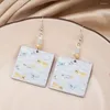 Dangle Earrings Fashion Cute Casual Style Aircraft White Cloud Pattern Square Acrylic For Women Aesthetic Trend Products Light Jewelry