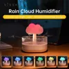 Humidificadores Humidificador de luz nocturna con nube de lluvia con sonido de gota de agua de lluvia y difusor de aromaterapia de aceite con luz LED de 7 colores para el hogar 200 ML YQ240122