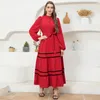 Ethnic Clothing Sweet High Collar Color Contrast Solid Buttons Ribbon Shirt Sleeve Long Dresses