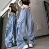 Kieszeń solidnych sznurków dla szerokich nóg spodni street nosza hip-hopowe spodnie do joggingu