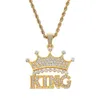 Hot Sale Hiphops Jewelry Men's King Crown Pendant Necklace Stainless Steel Chain Pave Diamond Gold Crown Necklace