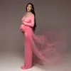 Maternity Dresses Maternity Tulle Maxi Dresses Baby Shower Cotton Trailing Dress Stretchy Pregnant Woman Pink Elegant Photography Dress 24412