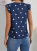 Women's T Shirts Fashion Women Summer Star Print T-shirts Patchwork Design Ruffles Decor V-Neck ärmlösa Loose Pullovers Top