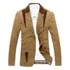 Herrenanzüge Herbst Winter Männer Blazer Farbblock Einreiher Anzug Mantel Koreanischen Stil Solide Schlanke Taschen Jacke Für Büro