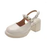 Jurk Schoenen 2024 Vrouwen Gesloten Teen Slingbacks Hoge Hakken Zomer Mary Jane Pompen Parel Kristal Vierkante Dames