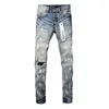 Jeans pour hommes Purple Brand jeans avec trous de peinture high street bleu fond blanc