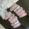 Fałszywe paznokcie ręcznie robione różowe błyszczące paznokcie Y2K Fałszne paznokcie klej motyl na paznokcie Fałszywe paznokcie