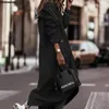 Women's Trench Coats Single Breasted Maxi Long Coat Classic Lapel Belted Overcoat With Pockets Solid Autumn Winter Casual Windbreaker