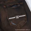 Jeans Homme DENIM | Conception américaine à double bouton taille moyenne pour une réparation de jeans slim rouge marron