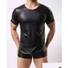 Mens T-Shirts Men Patent Leather Short Sleeve T Shirts Pu Y Fitness Tops Gay Latex T-Shirt Stage Tee Party Clubwear Drop Delivery Appa Dhmet