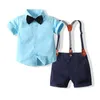 Kledingsets Kinderen Jongens Gentleman Set Korte mouw Strikje Shirt Jarretel Shorts Peuter Baby Boy Outfit Voor Bruiloft Feestjurk