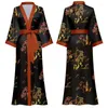 Kvinnors sömnkläder kvinnor klär lång satin mantel halv nattklänning sommarhylsa hem casual svart sexig kimono klänning tryck badrockfjäder