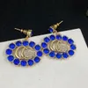 Boucles d'oreilles pendantes de luxe de créateurs de mode serties de diamants blancs et de diamants bleus G Boucles d'oreilles de charme féminin Bijoux de tempérament haut de gamme Femmes Dames Cadeau avec boîte