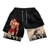 Mäns shorts Stylish Anime Baki Hanma Graphic for Men Athletic Gym Workout 2 In 1 With Compression Liner Fitness Activewear