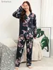 Women's Sleep Lounge Women Spring och Autumn Pyjamas Set Long -Sleeved Pants Plus Size S -3XL 100% Viscose Nightwear Suit Sleepwear Lady Pyjamasl240122