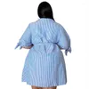 Artı boyutu elbiseler WSFEC XL-5XL Kadınlar için 2024 İlkbahar Yaz Moda Şerit Bandaj Gevşek Midi Gömlek Elbise Kıyafetler