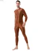 Seksowne set seksowne set mężczyzn Men bielizny ciała seksowne seksowne kostkę podwójnie końcowe zamek błyskawiczny seksowny bodysuit Shimmery High Neck Long Tleeve Tumbuit C240410