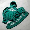 Herrtröjor tröjor vintage Saint Michael Angel Crack Print Green Hoodie Hole Wash Casual Loose High Quality Men's Sweater Streetwear T240122