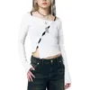 القمصان النسائية T Women Y2K Long Sleeve Tops Tops Crew Neck Slim Fit Pitcout Sexy Sexy Out Ente Skinny Tee