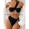 Kvinnors badkläder Push Up Low Midje Bikini Set 2023 Sexig One Shoulder Swimsuit Thong Women 2 Pieces Beach Bathing Suit Brasilien Biquinih24122