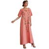 Casual Dresses Abaya för kvinnor Dubai Muslin Doll Collar Crisp Short Sleeve Sexig Long Dress Marockan Kaftan