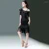 Stage Wear 2024 Spring/Summer Latin Party Dance Clothing For Adult Women Diagonal Shoulder Sexy Dress Fringe Cha-cha Costume