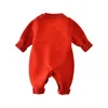 Cute Bunny Knit Jumpsuit for Kids Autumn Winter Baby Romper Red Christmas Clothes born Onesie Toddler Girls Outfit 240119