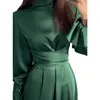 Vestidos casuales 2024 Otoño Manga larga Cintura Temperamento Slim Puff Vestido verde