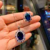 Set Ruzzallati Silver Color Lab Sapphire Lab Moissanite smycken Set Ladies Wedding Ring Halsband med kedjesmycken