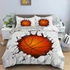 Set di biancheria da letto Palloni sportivi Copripiumino Basket 3D in un foro Set Twin per ragazzi Ragazzi Camera Piumino in microfibra fresco