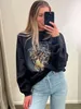 Designer Leopard Graphic Sweatshirts Femmes Hiver Printemps Vêtements 2024 Manches longues O Cou Coton Mode Pulls Tops Femme Surdimensionné Sweatshirts Streetwear