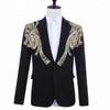 Abiti da uomo Luxury Gold Floral Paillettes Patchwork Giacca da uomo One Button Slim Fit Blazers Mens Wedding Groom Party Cena Costumi