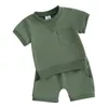 Ensembles de vêtements pour bébés garçons, vêtements d'été, couleur unie, tenue pour nourrissons, t-shirt à manches courtes, haut, pantalon de jogging extensible