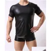 Heren T-shirts Mannen Lakleer T-shirts met korte mouwen Pu Y Fitness Tops Gay Latex T-shirt Stage Tee Party Clubwear Drop Delivery Appa Dhmet