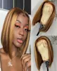 Ishow Highlight Straight Bob 427 T Closure Human Hair Wigs 814inch Brazilian 13x1 Omber Brown Natural Color Lace Front Wig For W342119206