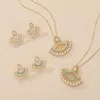 Necklace Earrings Set Women Fashion & Earring Hollow Out Fan Shape Blue Beads Pearl Zircon Middle East Jewelry Accessory