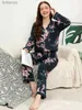 Women's Sleep Lounge Women Spring och Autumn Pyjamas Set Long -Sleeved Pants Plus Size S -3XL 100% Viscose Nightwear Suit Sleepwear Lady Pyjamasl240122