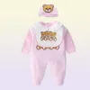 Designer bonito bebê recém-nascido roupas conjunto infantil bebê meninos impressão urso macacão bebê menina macacãobibs boné outfits conjunto 018 mês 7634672