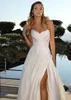 Robes de mariée sexy en satin fendu sur le côté froncé chérie robes de mariée balayage train une ligne plage boho bouton dos robe de mariée robes de noiva