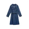 Trench da donna Cappotto taglie forti con cintura per l'autunno 2024 in stile denim casual