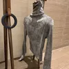 القمصان النسائية ريندو راينستون حرف كومة طوق طويل الأكمام المخملية في أعلى الربيع والخريف متعدد الاستخدامات تي شيرت تي شيرت
