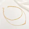 Simple Snake Bone Chain Double Layers Choker 14k Yellow Gold Necklace Vintage Geometric Triangle Pendant Neck Fashion Jewelry for Women